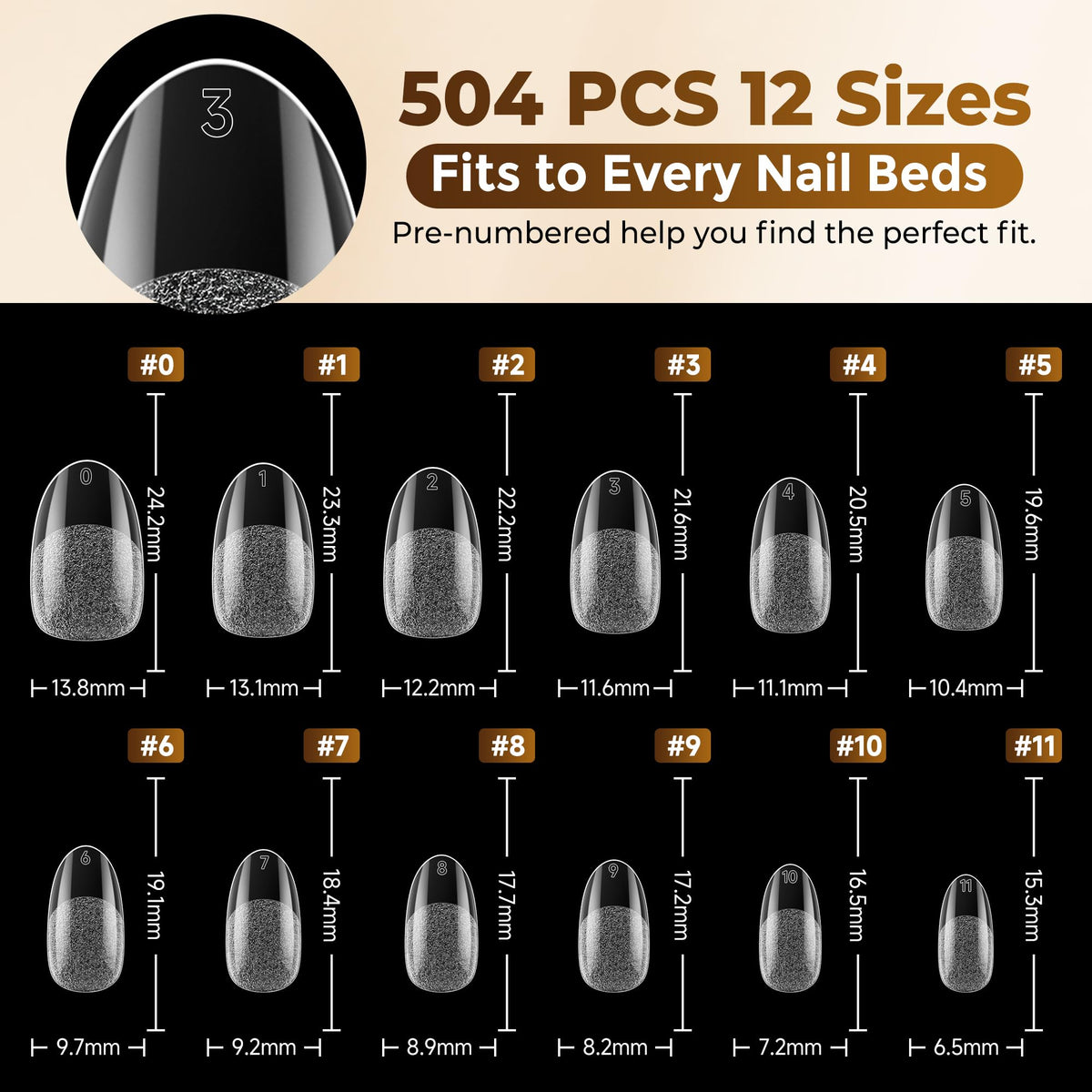 UNA GELLA Almond Gel Nail Tips 504PCS Pre-Etched Clear Fake Nails Tips