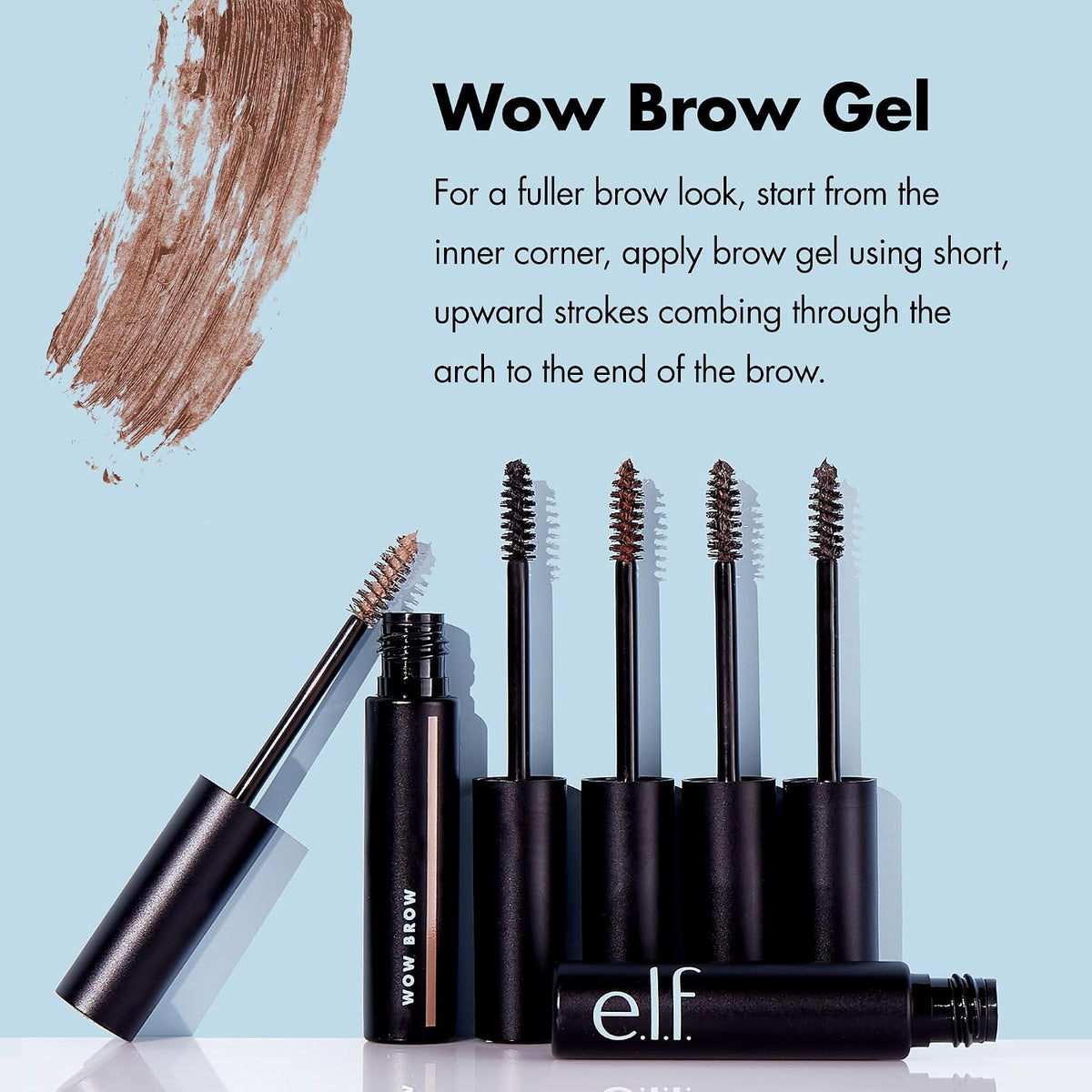 e.l.f. Wow Brow Gel, Volumizing, Buildable, Wax-Gel Hybrid, Creates Full, Voluminous-Looking Brows, Locks Brow Hairs In Place, Neutral Brown, Fiber-Infused 3.5g