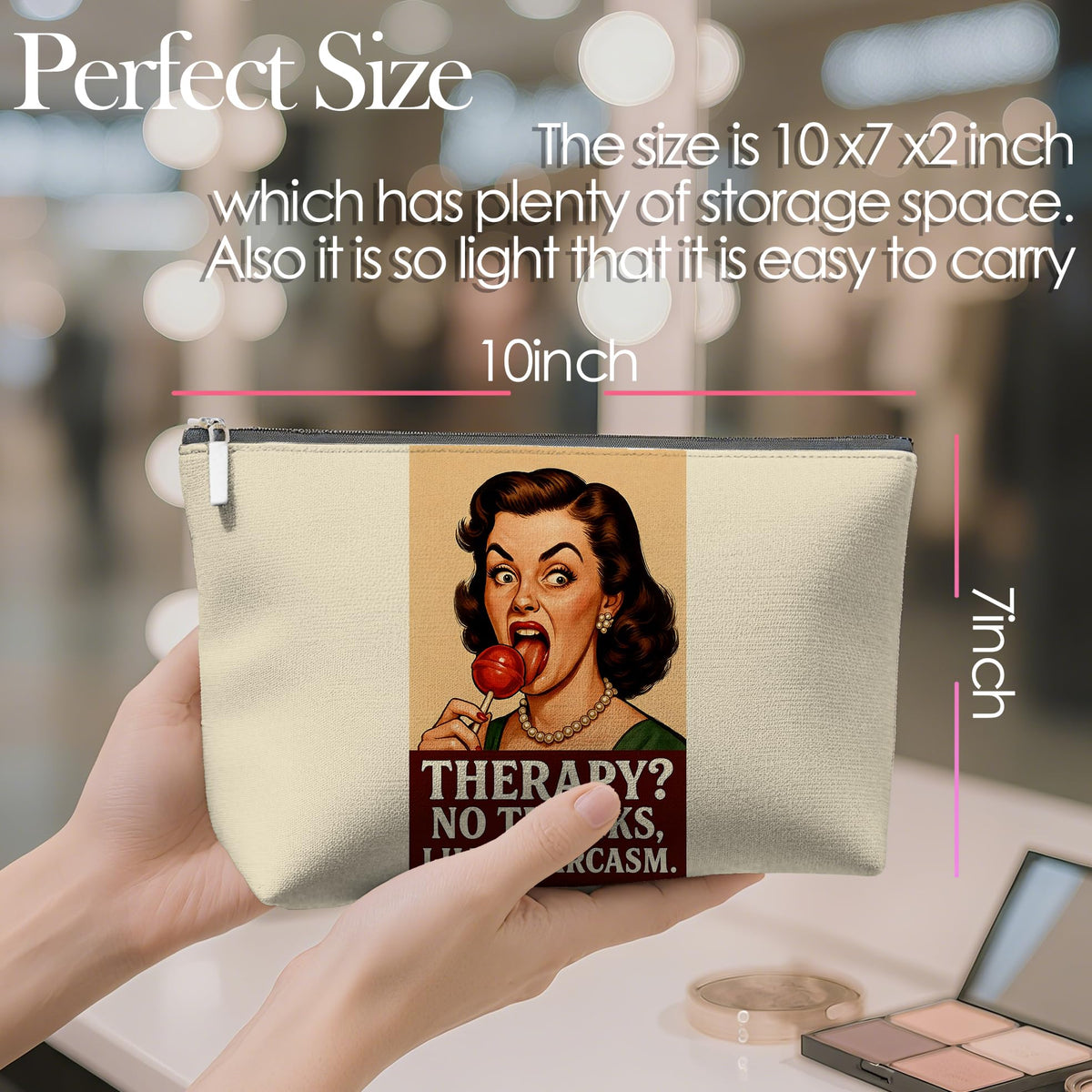 Retro Pinup Makeup Bag for Women, Vintage Pop Art Cosmetic Pouch, Sassy Funny Gifts for Girls, Bold Sarcastic Toiletry Bag, Unique Present