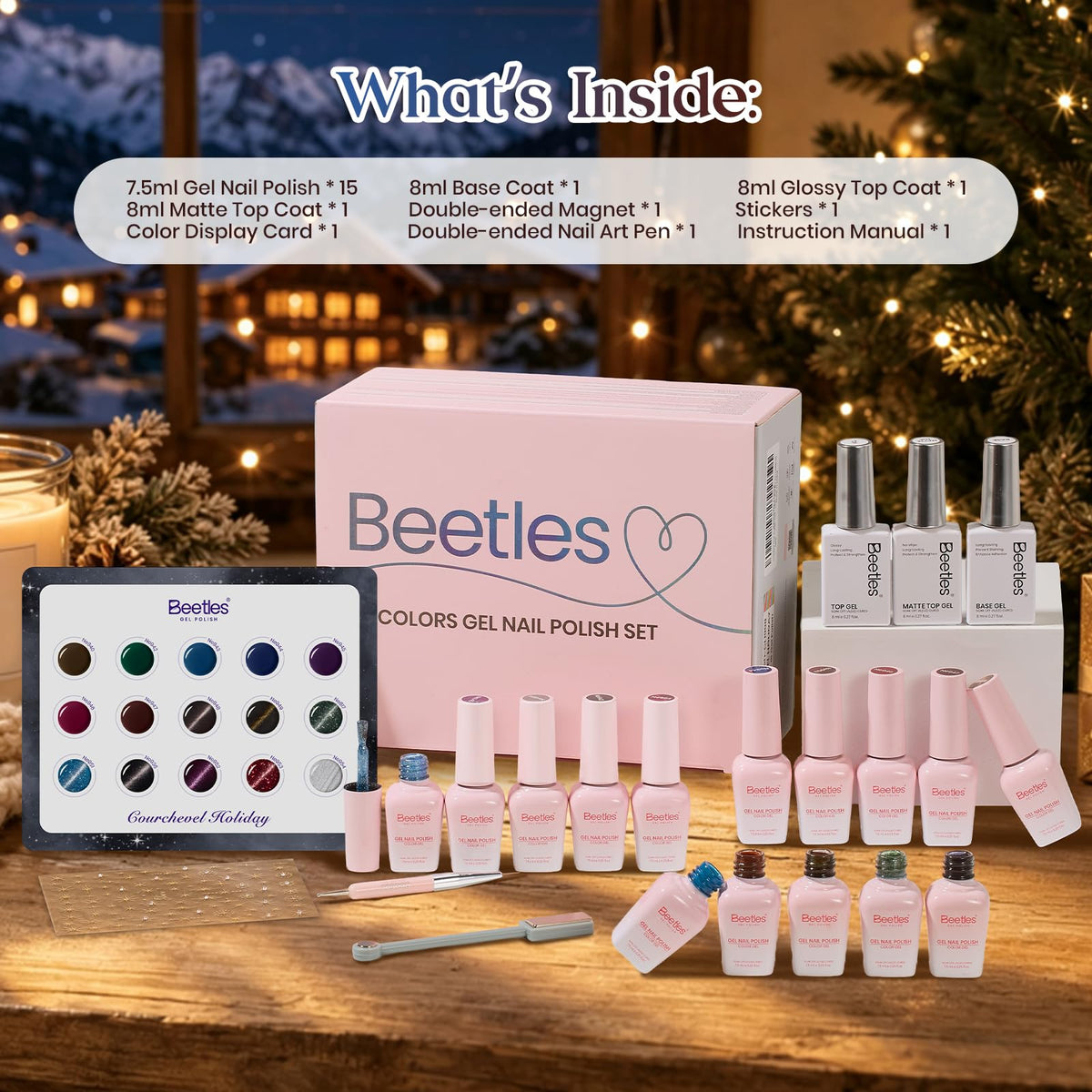 Beetles Gel Nail Polish Set, 63 PCS 55 Colors Gel Polish Kit with Base Coat