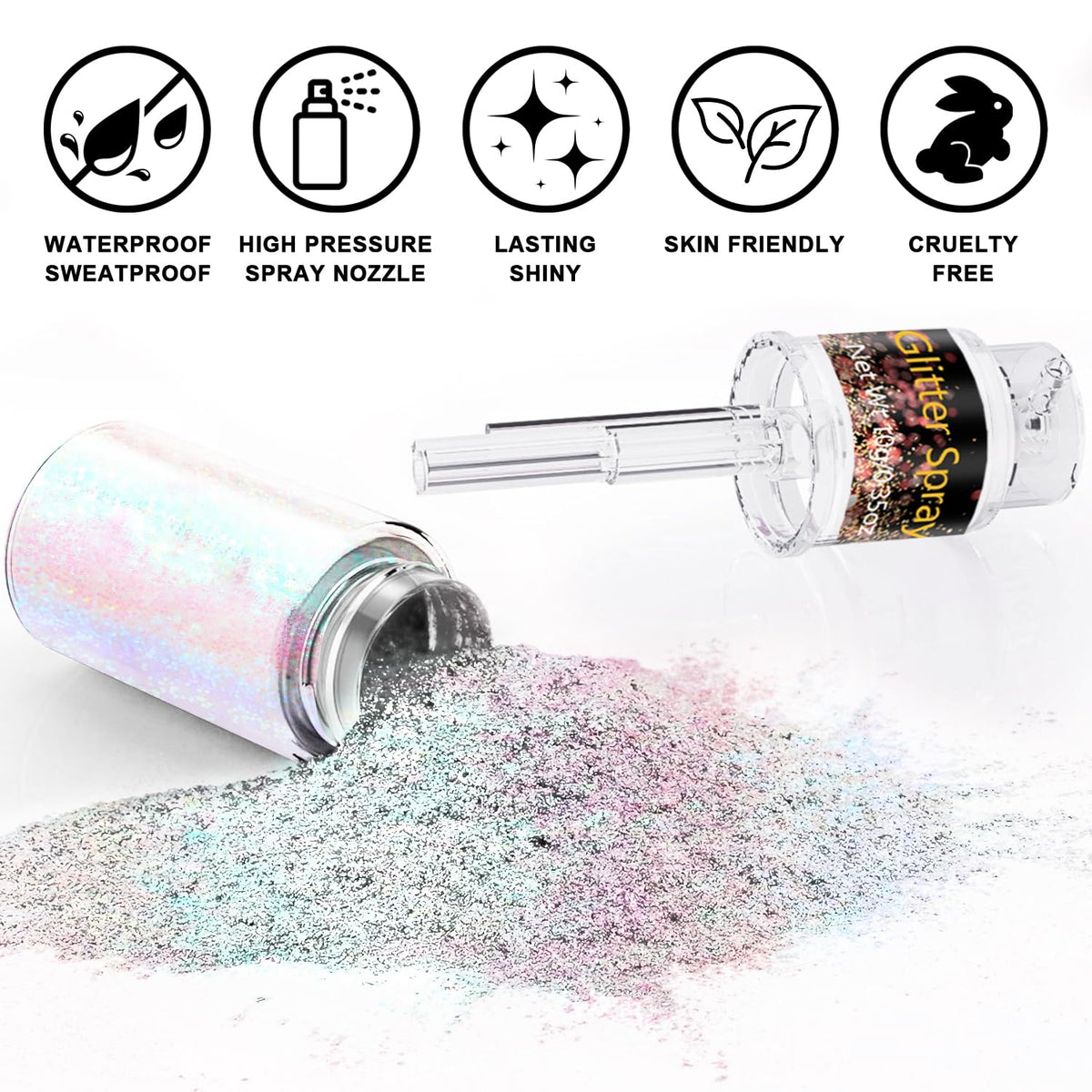 Scarman Hair and Body Glitter Spray, 1PC Glint-Rainbow Hairspray Powder