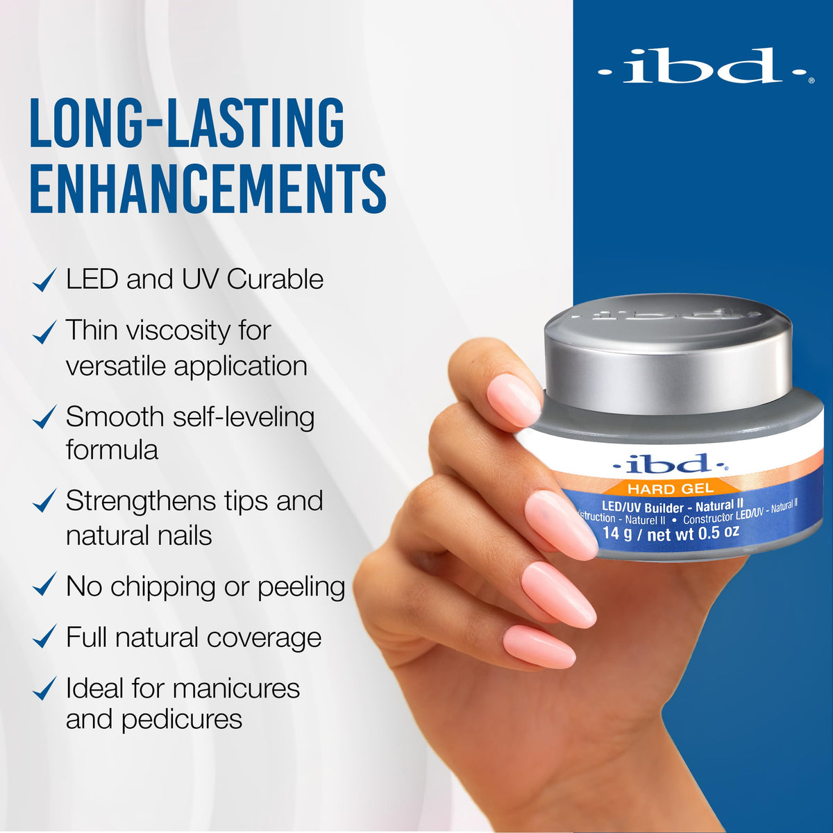 IBD Hard Gel LED/UV Builder Gel – Clear, Nail Extension & Overlay Gels, Strong Acrylic Finish, Professional Quality, 2 oz, 1 Pack