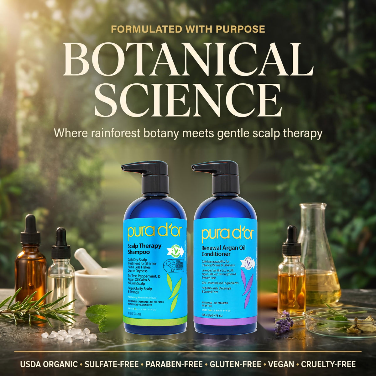 PURA D'OR Gold Label Anti-Thinning Biotin Shampoo & Conditioner, 16oz x2