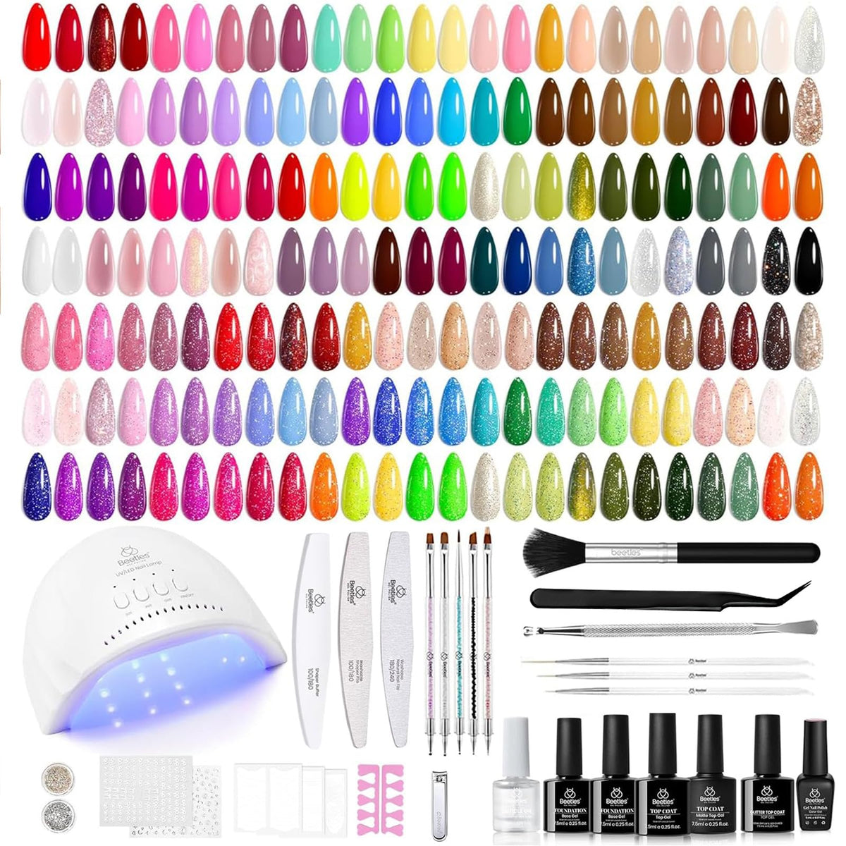 Beetles Gel Nail Polish Set, 63 PCS 55 Colors Gel Polish Kit with Base Coat