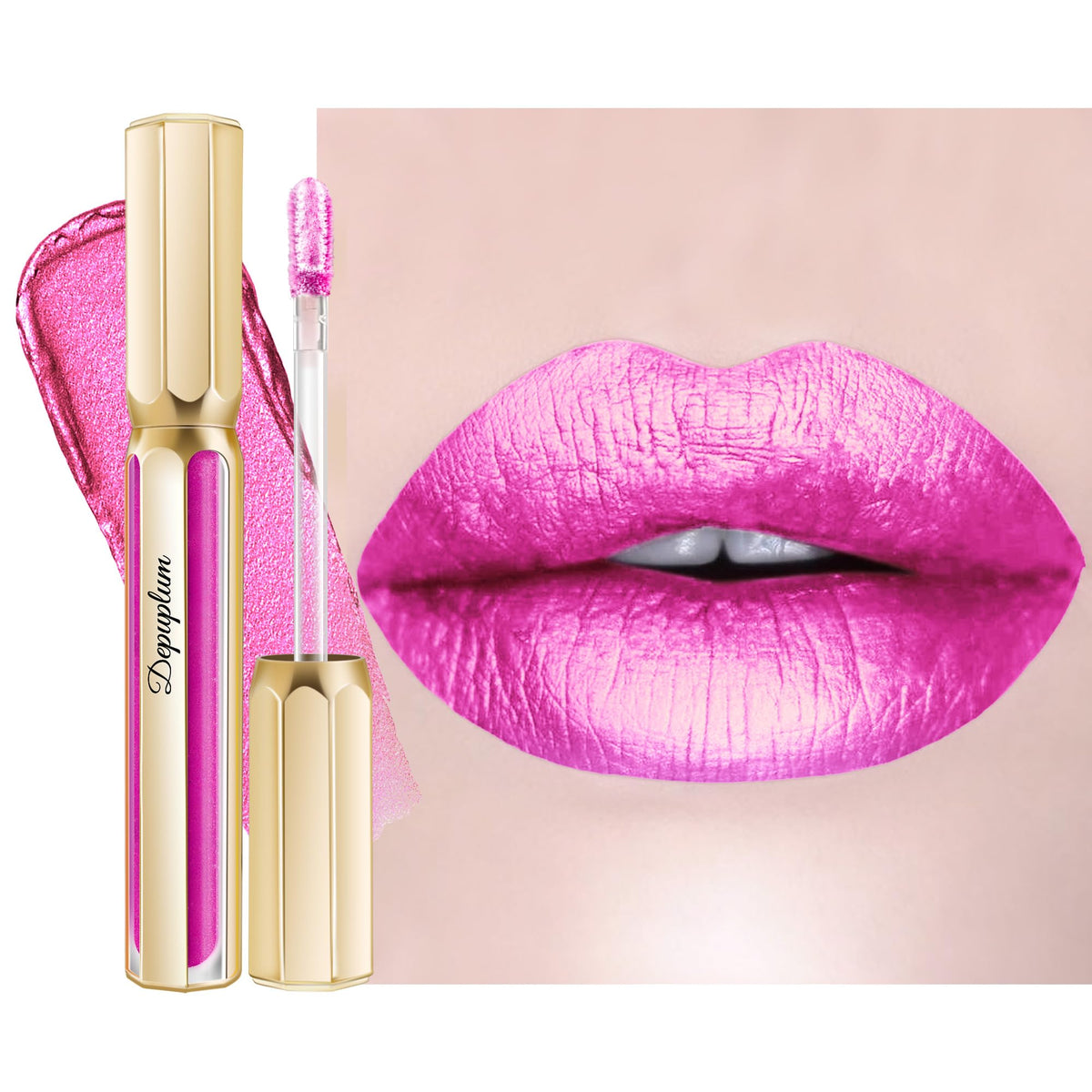 Depuplum Purple Lipsticks for Women Metallic Glitter Lipstick Long Lasting