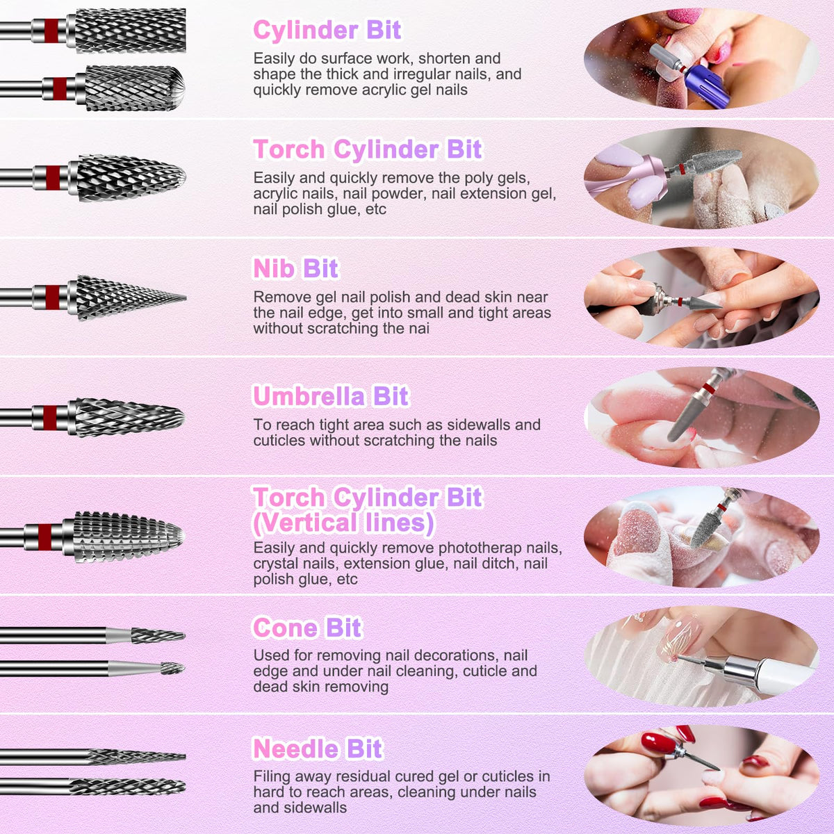 CGBE Nail Drill Bits Set: 10PCS Tungsten Carbide Drill Bits for Nail Drill