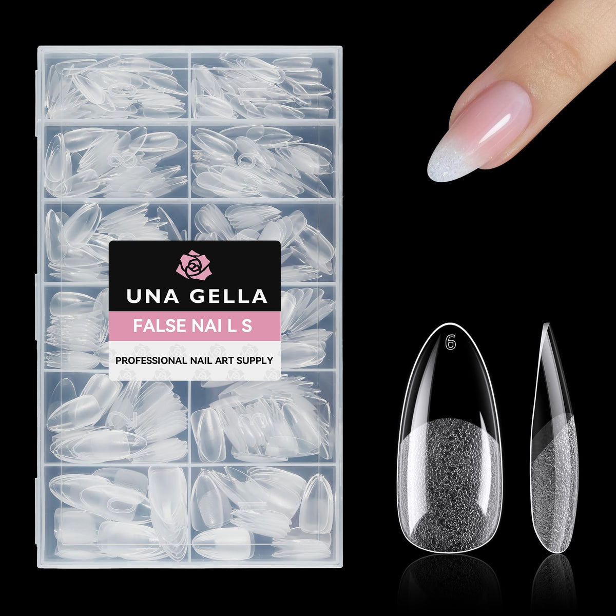 UNA GELLA Almond Gel Nail Tips 504PCS Pre-Etched Clear Fake Nails Tips