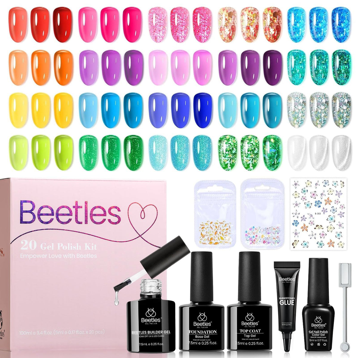 Beetles Gel Nail Polish Set, 63 PCS 55 Colors Gel Polish Kit with Base Coat