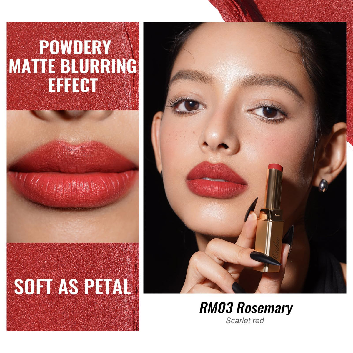 Oulac Red Matte Lipsticks for Women, Silky Velvet Matte Lipstick, Terracotta High Impact Lip Color, Soft Smooth Texture, Not Dry Lightweight Formula Infused with Vitamin E, RM06