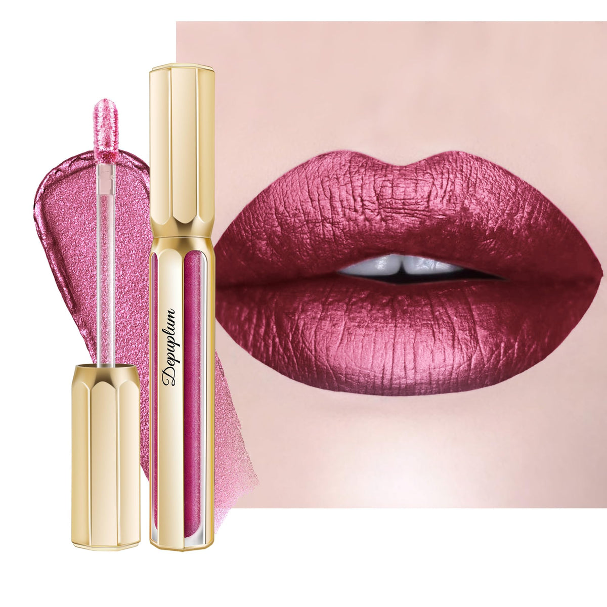 Depuplum Purple Lipsticks for Women Metallic Glitter Lipstick Long Lasting