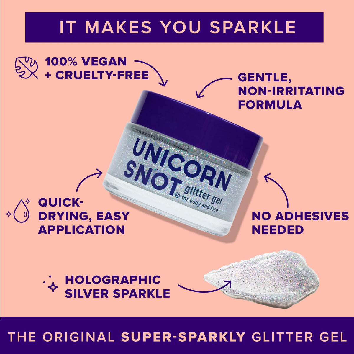 UNICORN SNOT Holographic Face Glitter & Body Glitter Gel | Hair Glitter, Vegan & Cruelty Free, 1.7 oz Pink Glitter (Flamingo)
