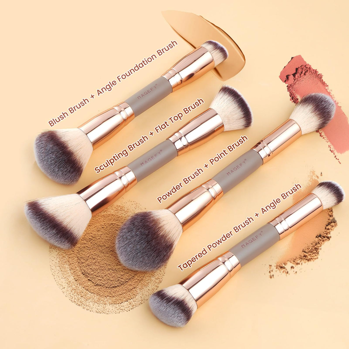 MAGEFY Makeup Brushes 12Pcs with Bag, Double-End Multi-functional for Foundation Powder Blush Eyeliner Eyeshadows brushes with Gift Box,Blackgold