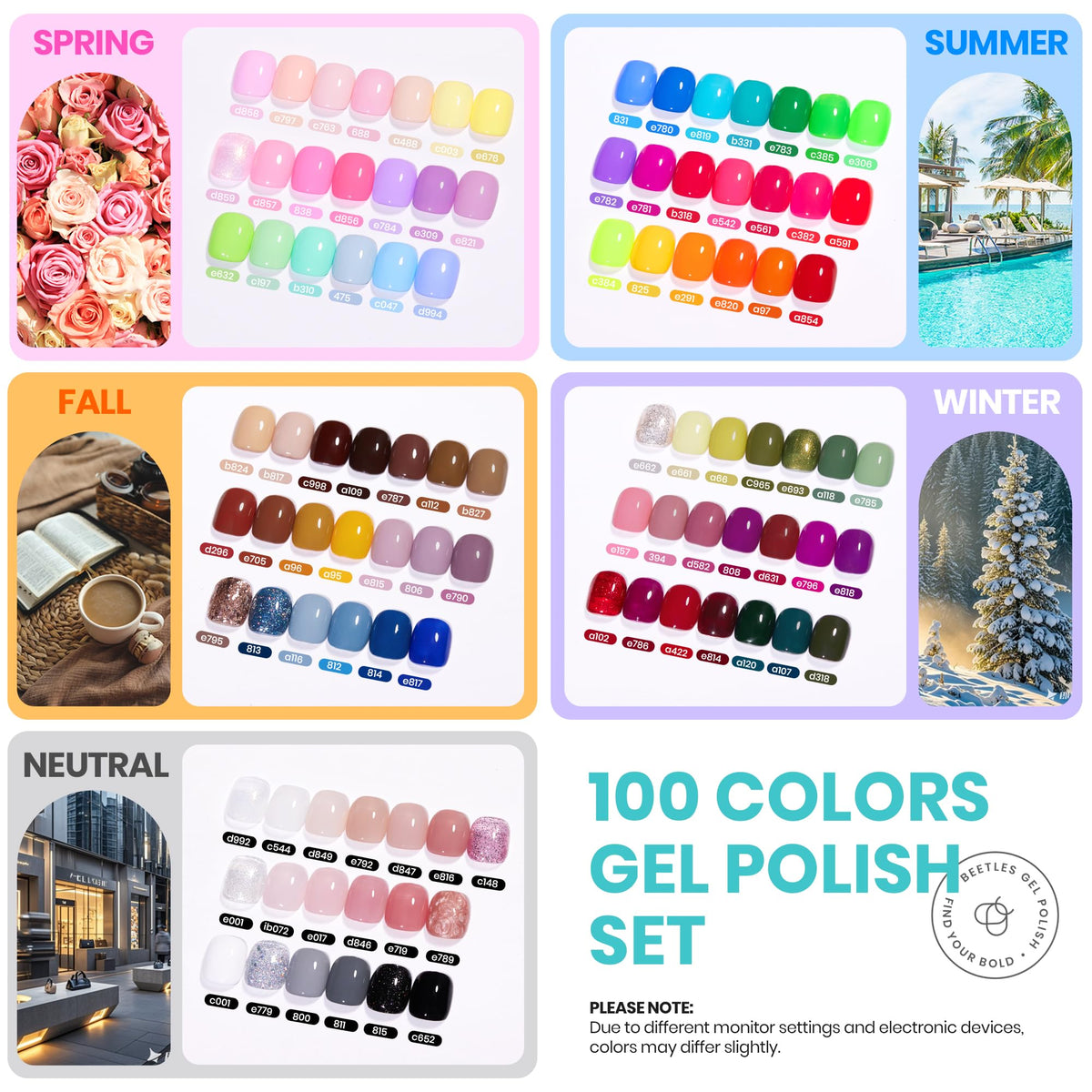 Beetles Fall Gel Nail Polish Set, 20 Colors Orange Yellow Brown
