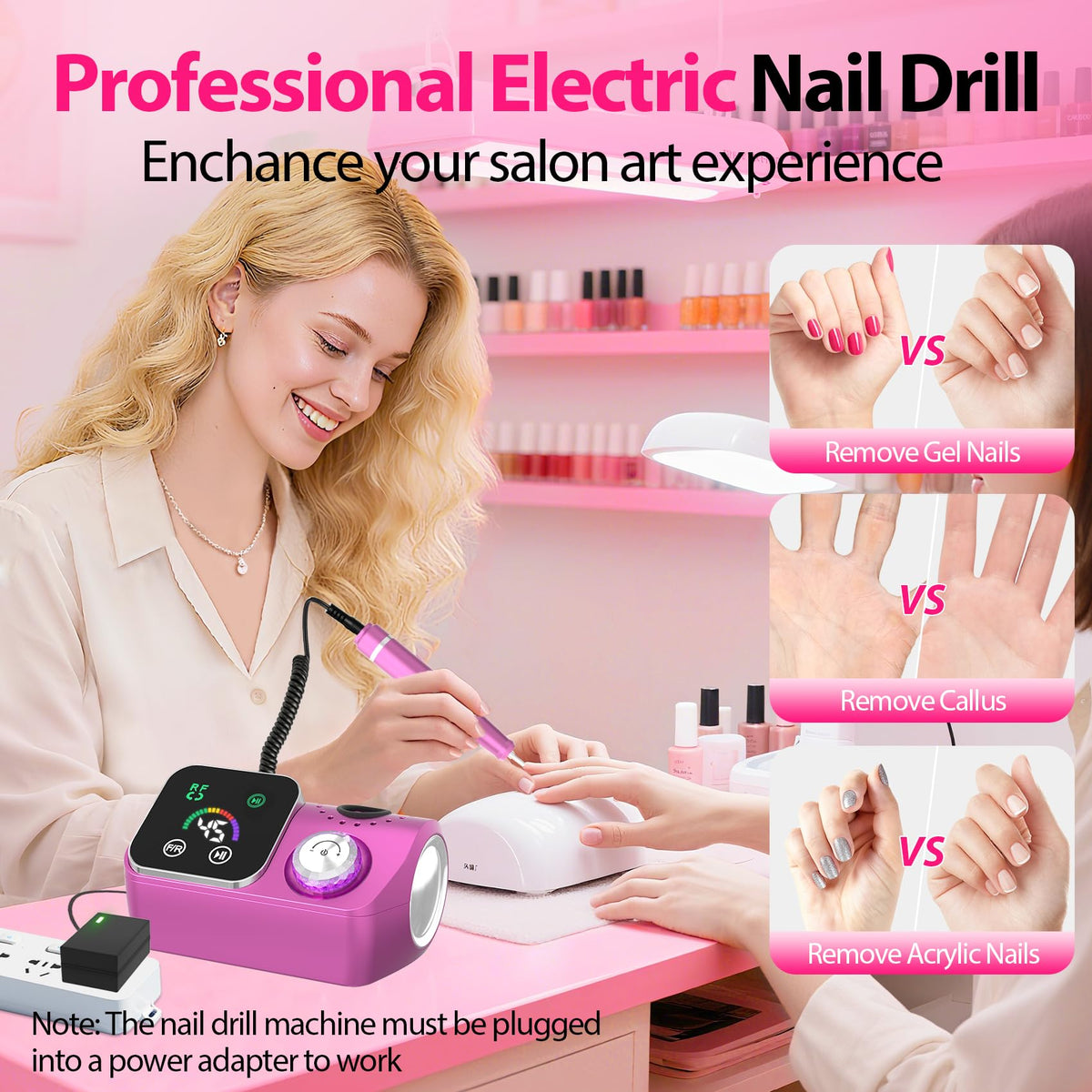 45000RPM Professional Corded Nail Drill E-File Kit for Salon Home