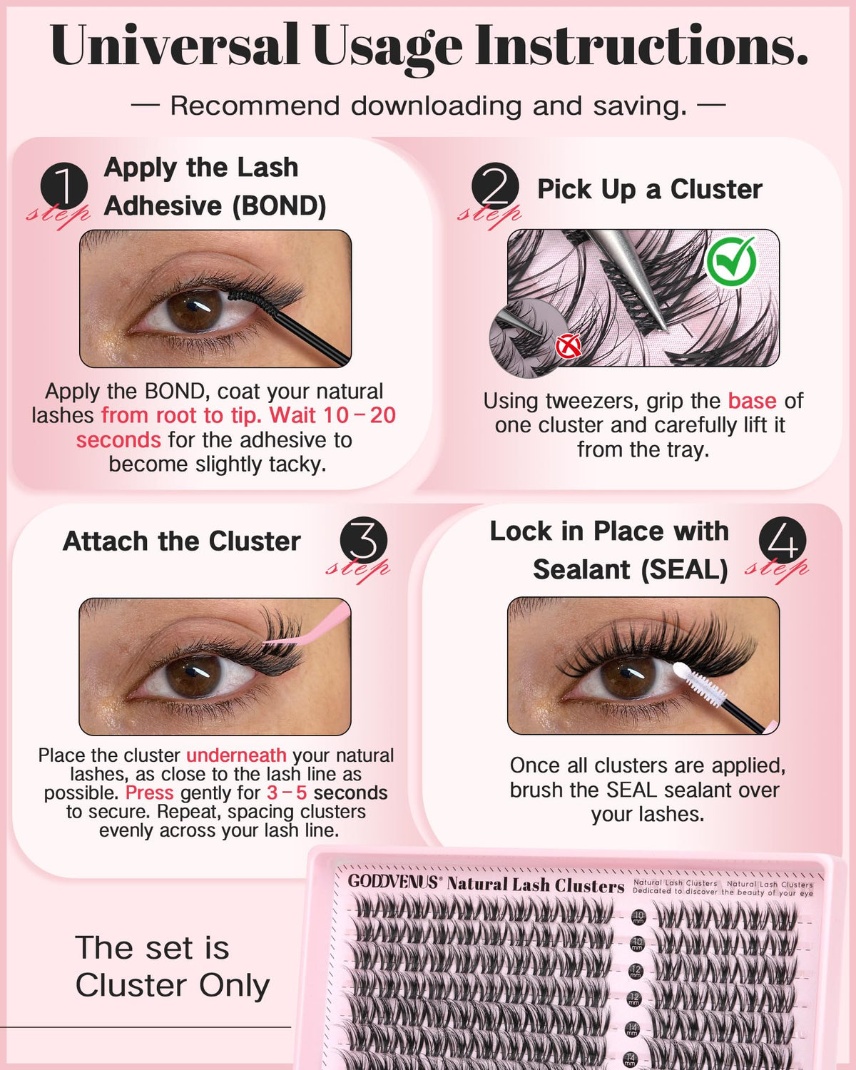 Goddvenus Lash Clusters Kit Wispy Eyelash Clusters Lashes Natural DIY Lash Extension Kit 10-16mm Cluster Eyelash Extensions Kit 300pcs C Curl Individual Lashes Cluster Eyelash (No Tweezers)