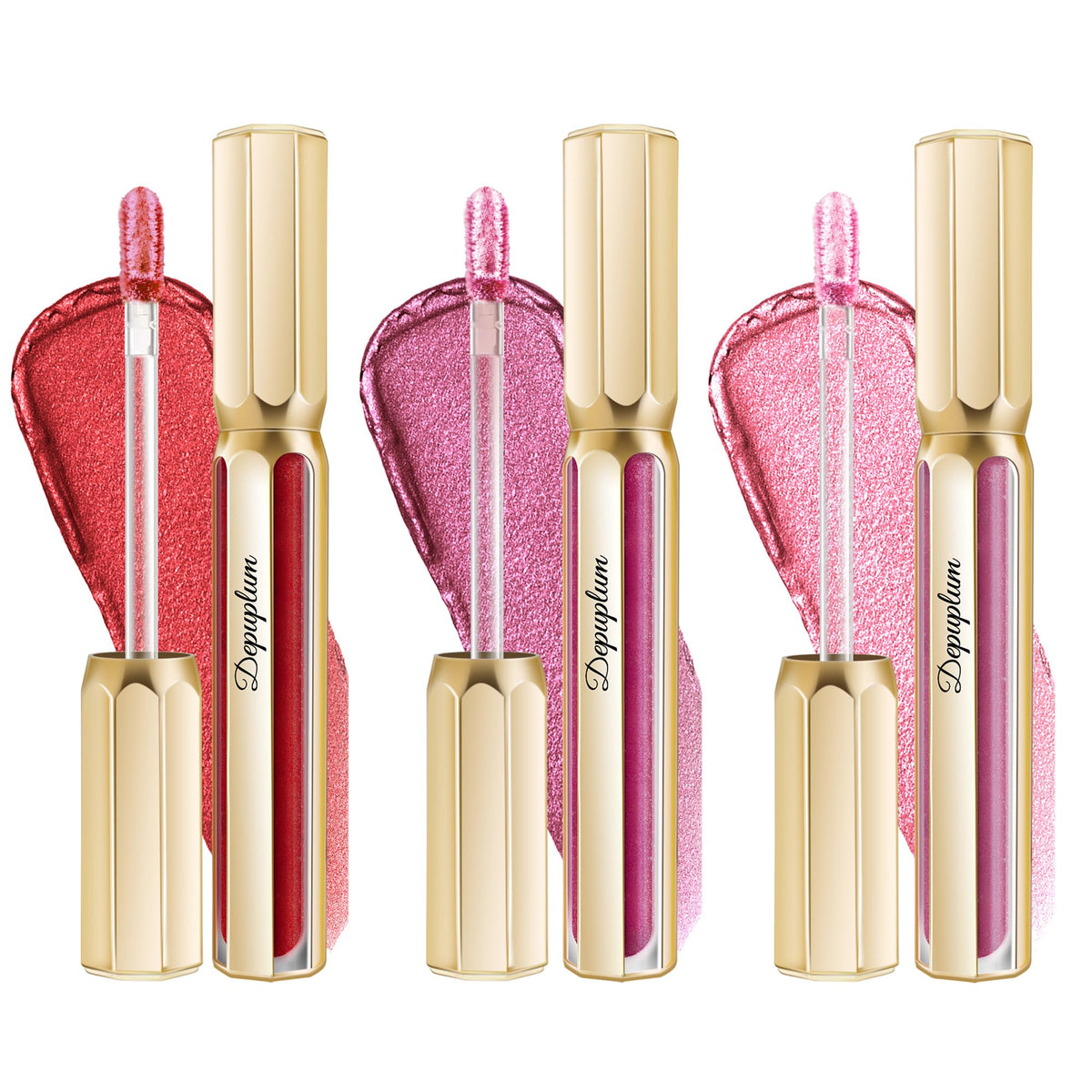 Depuplum Purple Lipsticks for Women Metallic Glitter Lipstick Long Lasting