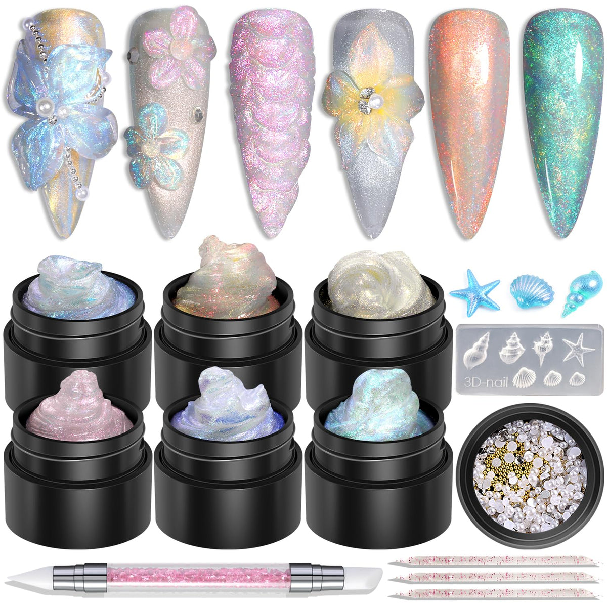 3D Nail Sculpting Gel Kit, Clear & Black Solid Builder Gel