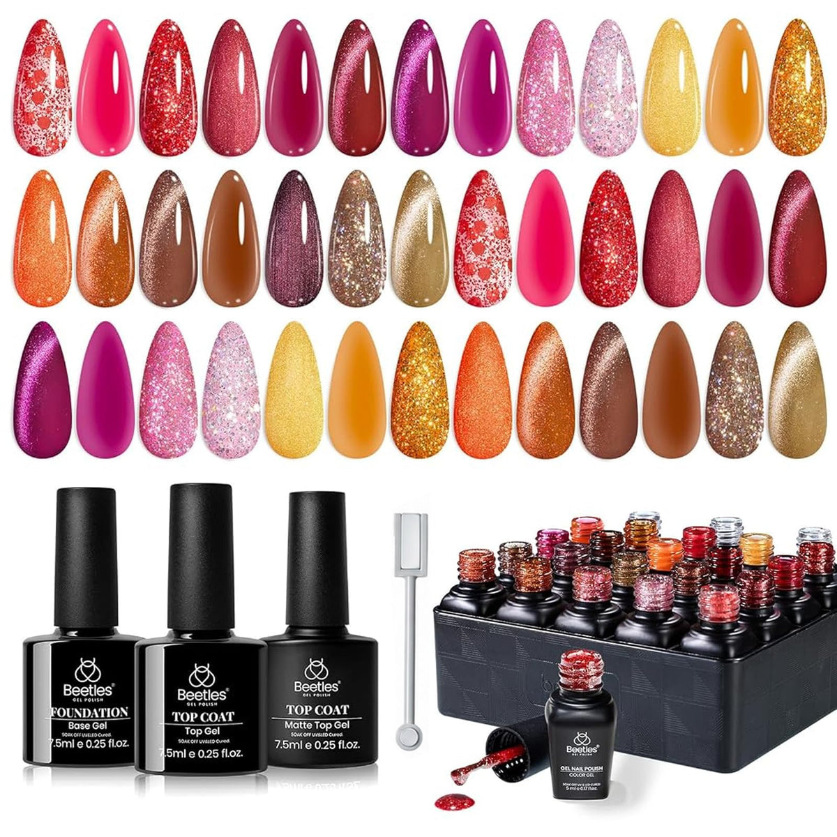 Beetles Fall Gel Nail Polish Set, 20 Colors Orange Yellow Brown