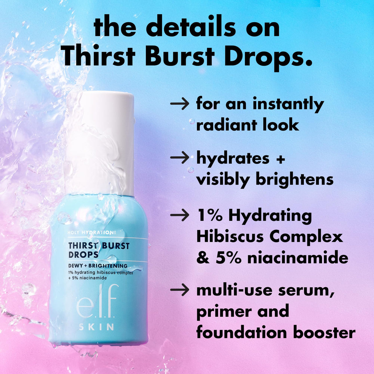 e.l.f. SKIN Holy Hydration! Thirst Burst Drops, Face Serum, 1 oz