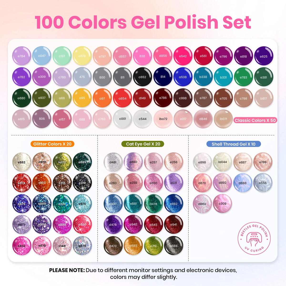 Beetles Gel Nail Polish Set, 63 PCS 55 Colors Gel Polish Kit with Base Coat