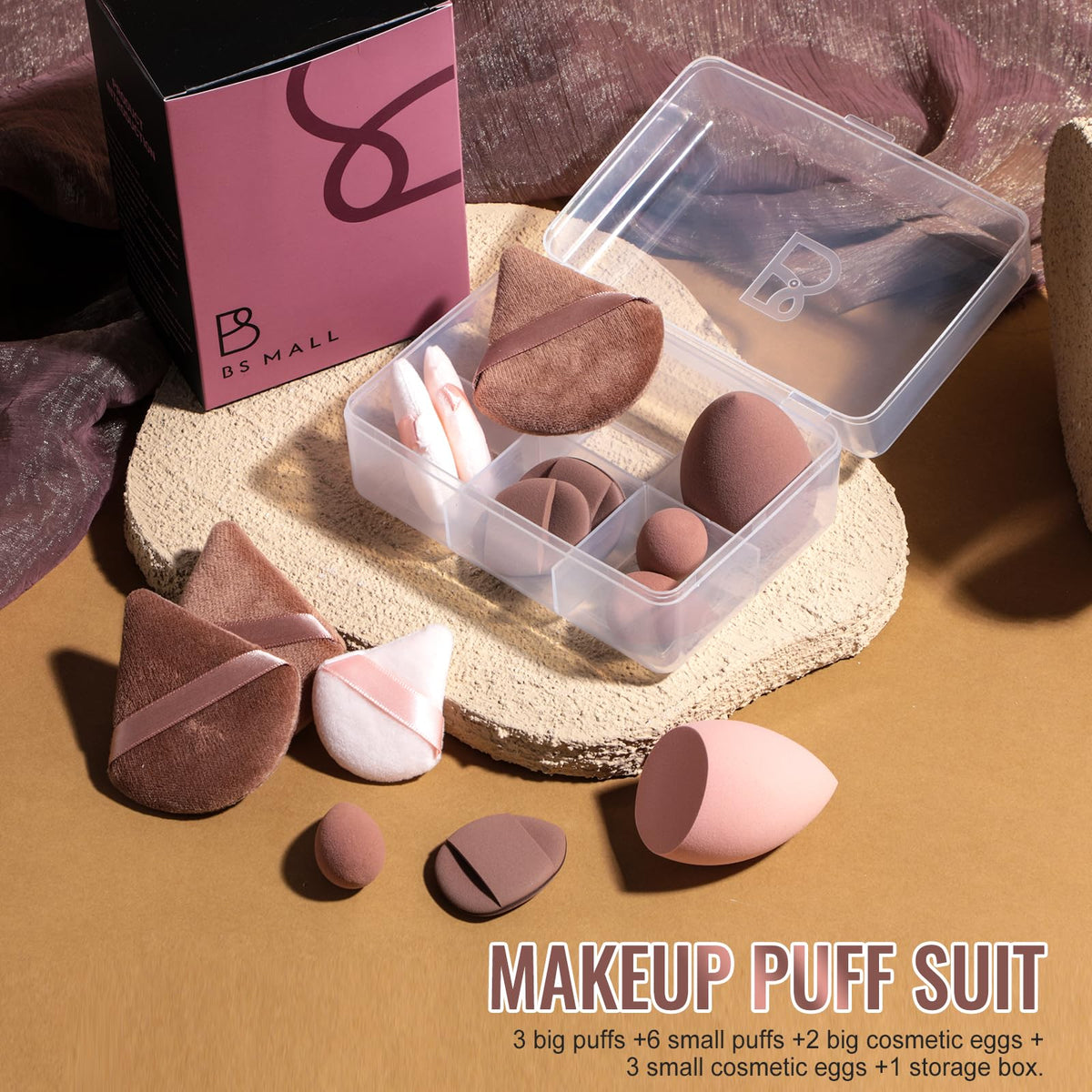 Makeup Sponge Set BS-MALL Triangle Puff 14PCS Non-Latex Beauty Blender Sponges with Travel Case, Soft Makeup Puff for Foundation, Concealer, Cream & Powder, Face & Eye Blending for Sensitive Skin