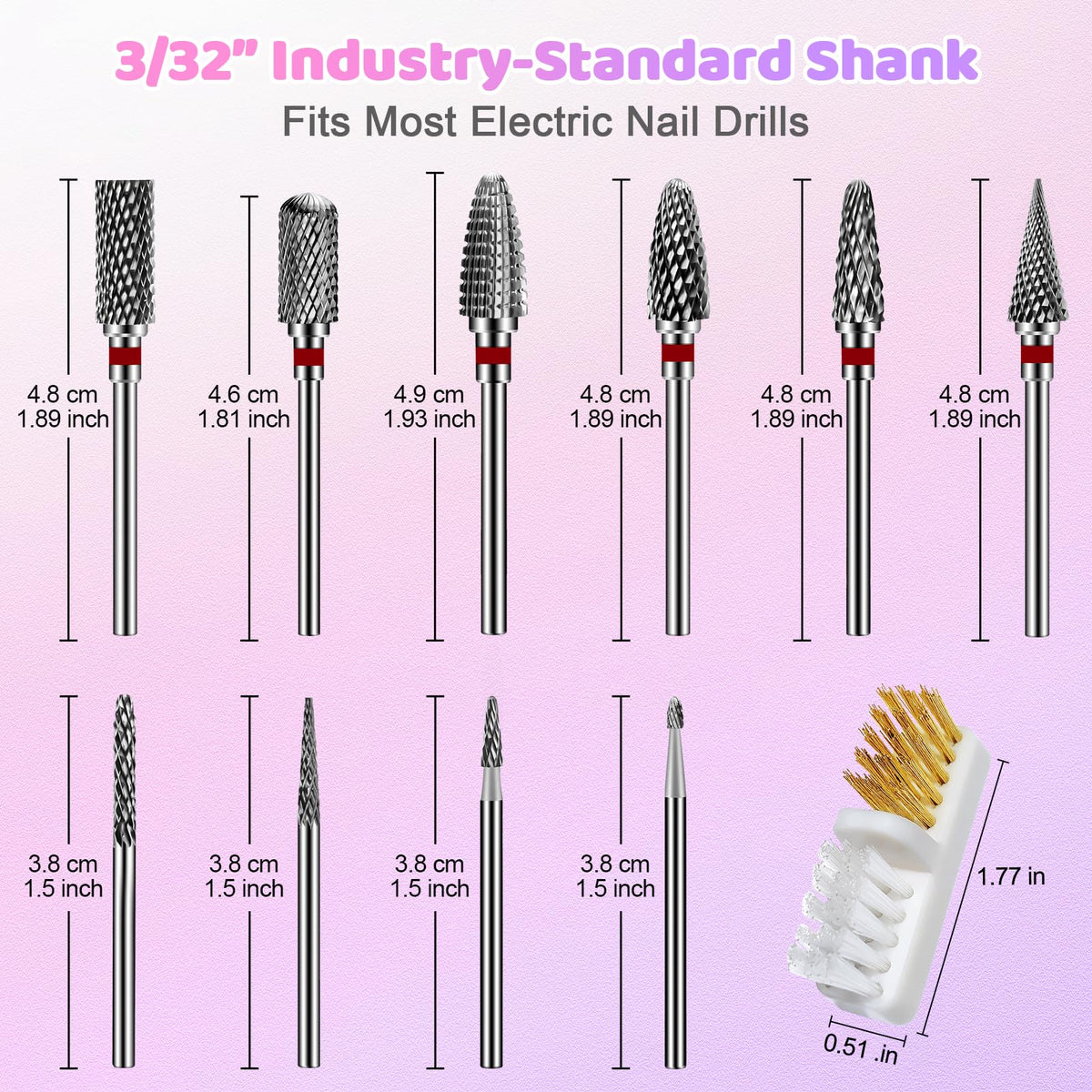 CGBE Nail Drill Bits Set: 10PCS Tungsten Carbide Drill Bits for Nail Drill