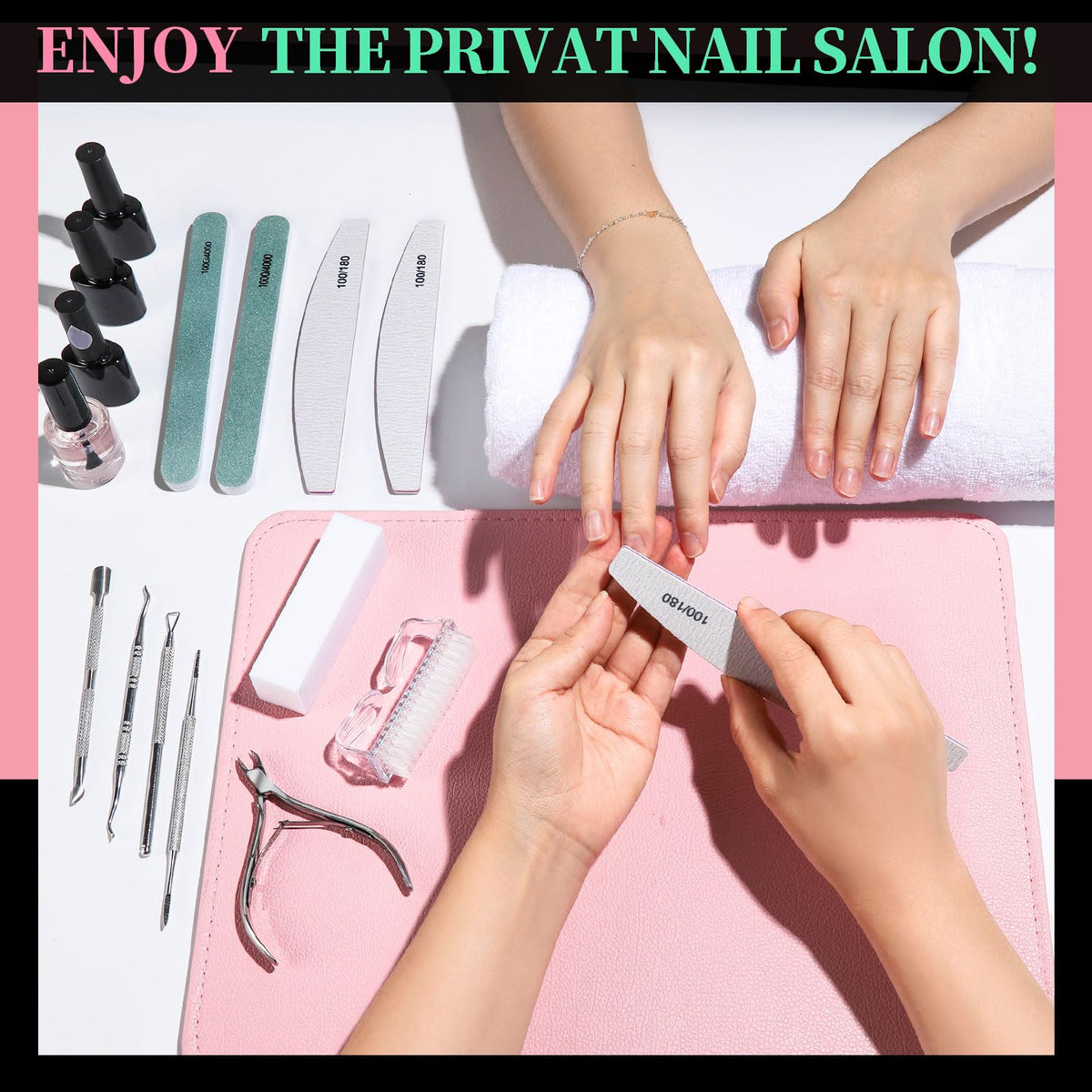 FANDAMEI Nail Care Kit, Nail Files 100/180, Nail Buffer Block, Cuticle Nippers, Cuticle Trimmer, Cuticle Pusher, Nail Tools, Nail Kit, Pedicure & Manicure Tools, Nail Prep Kit, Manicure Kit for Women