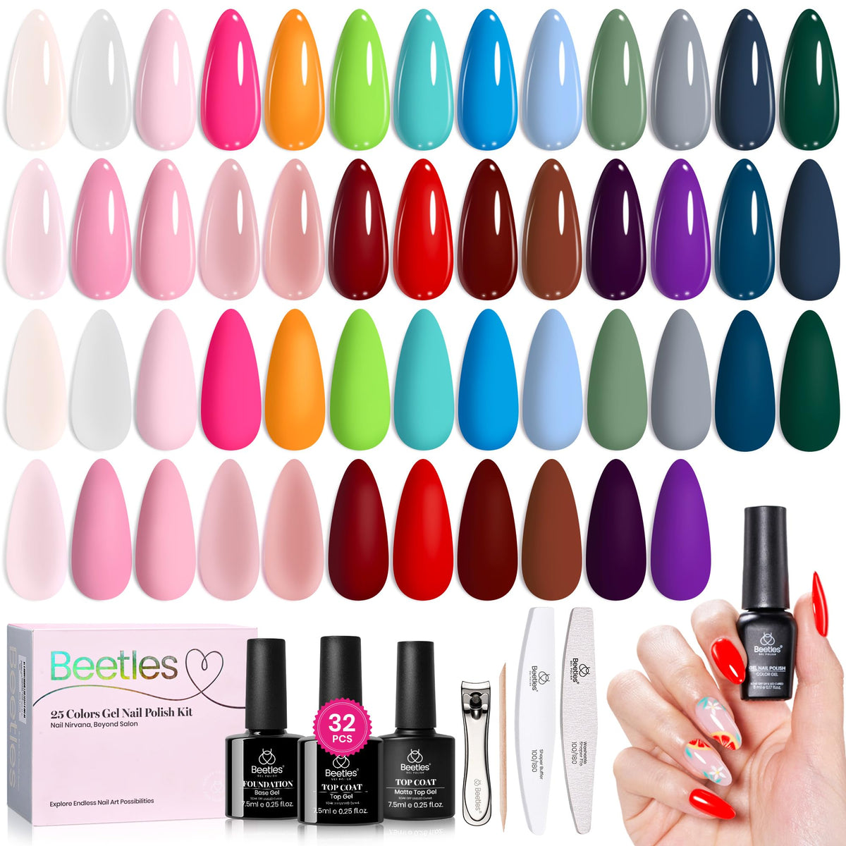 Beetles Fall Gel Nail Polish Set, 20 Colors Orange Yellow Brown