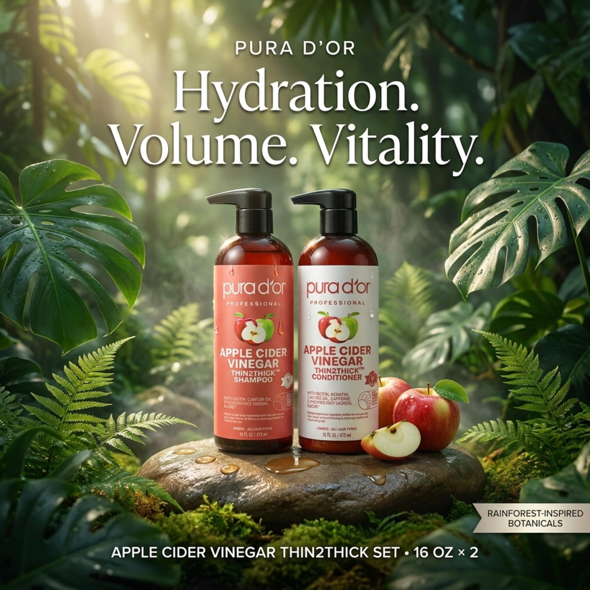 PURA D'OR Gold Label Anti-Thinning Biotin Shampoo & Conditioner, 16oz x2