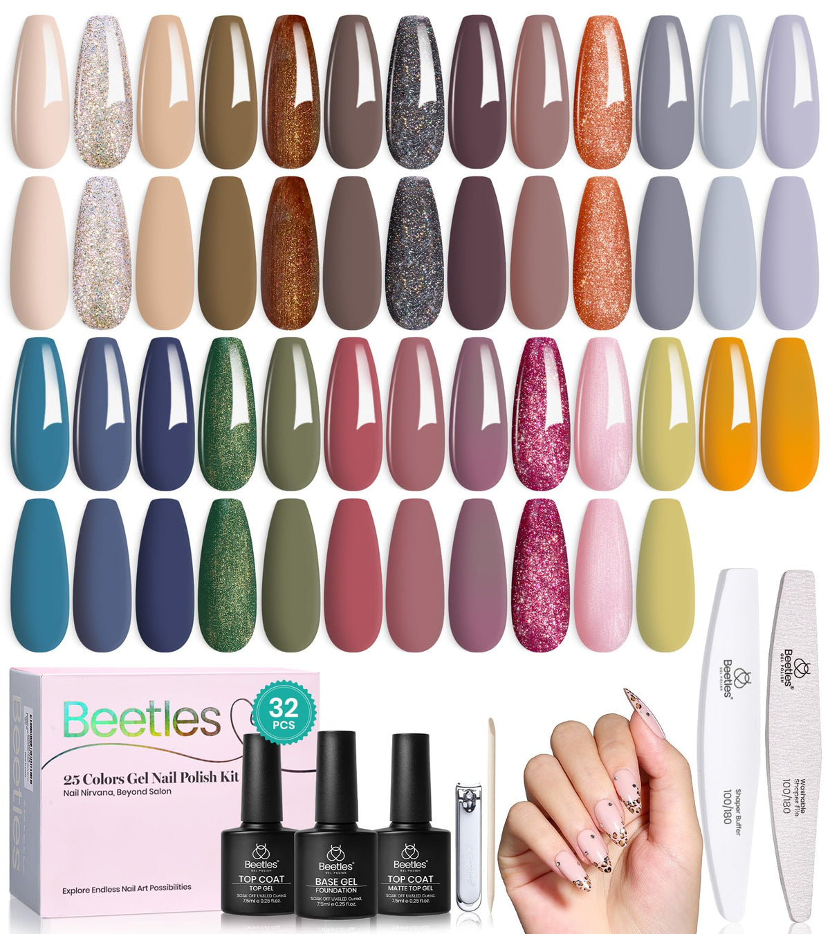 Beetles Cat Eye Gel Nail Polish Set, 36 Colors Magnetic Fall Gel Polish Kit