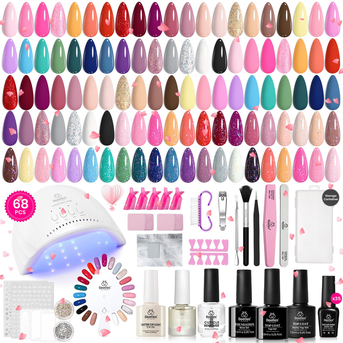 Beetles Gel Nail Polish Set, 63 PCS 55 Colors Gel Polish Kit with Base Coat