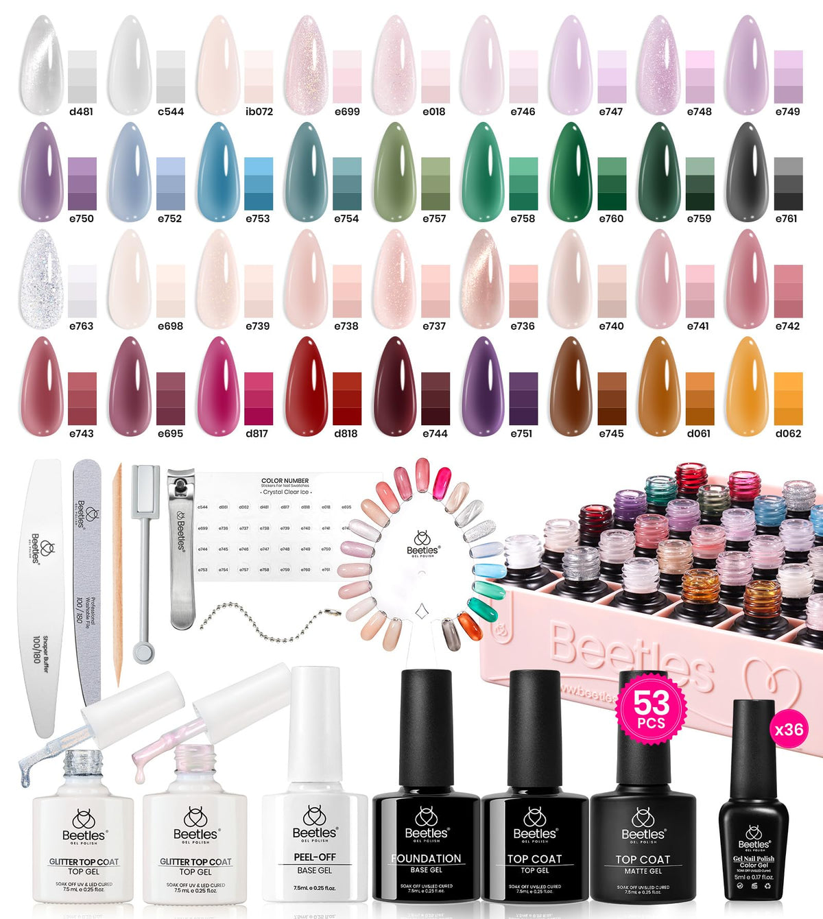 Beetles Fall Gel Nail Polish Set, 23Pcs Brown Burgundy Red Nude Pink