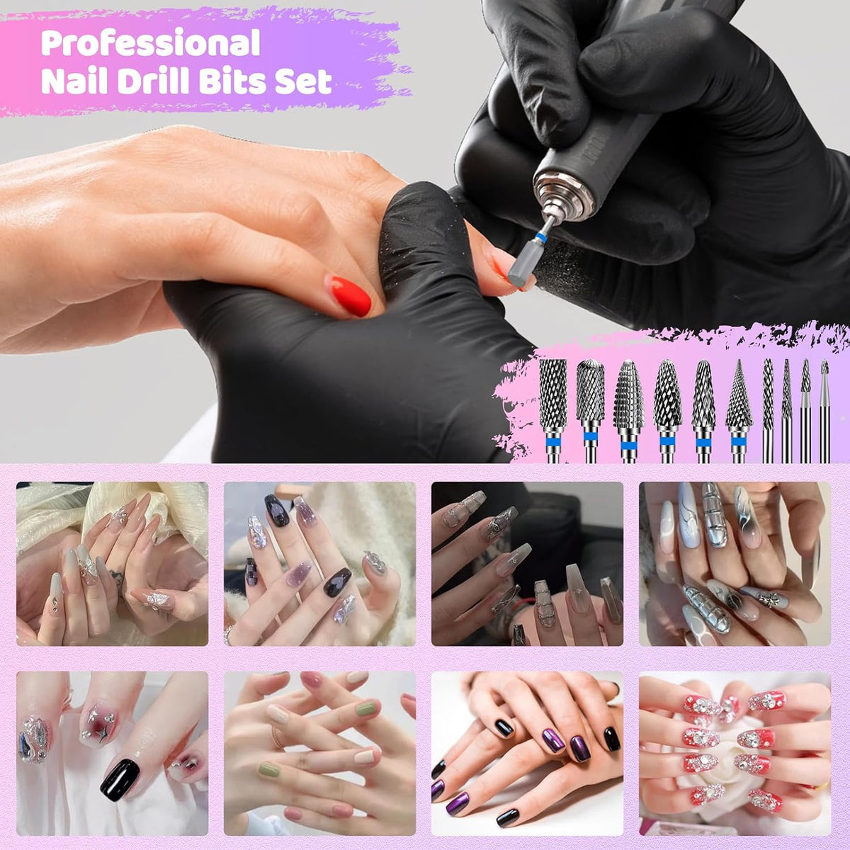 CGBE Nail Drill Bits Set: 10PCS Tungsten Carbide Drill Bits for Nail Drill