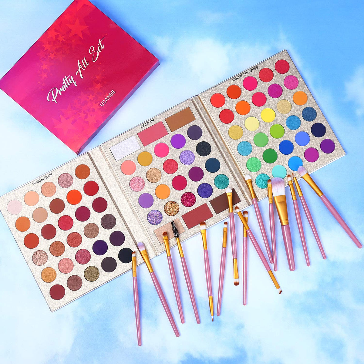 UCANBE 86 Colors Nude Eyeshadow Palette with 15pcs Makeup Brushes Set, Matte Glitter Long Lasting Highly Pigmented Waterproof Colorful Eye Shadow Contour Blush Powder Highlighter All in One