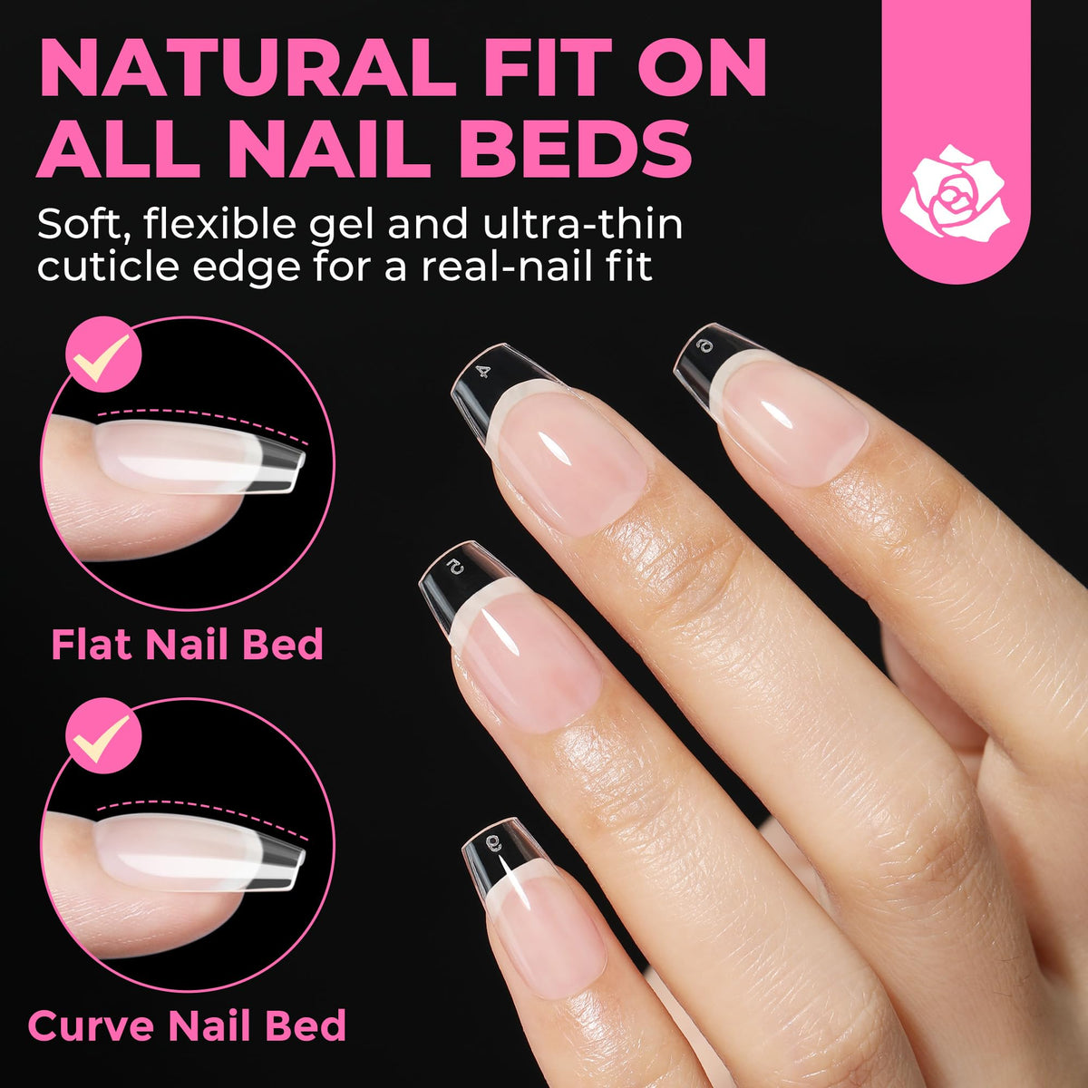 UNA GELLA Almond Gel Nail Tips 504PCS Pre-Etched Clear Fake Nails Tips