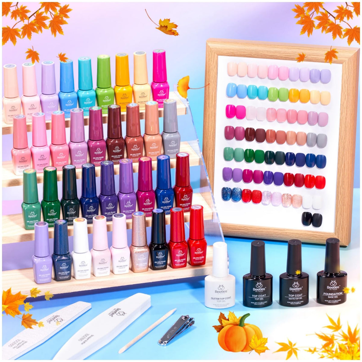 Beetles Gel Nail Polish Set, 63 PCS 55 Colors Gel Polish Kit with Base Coat