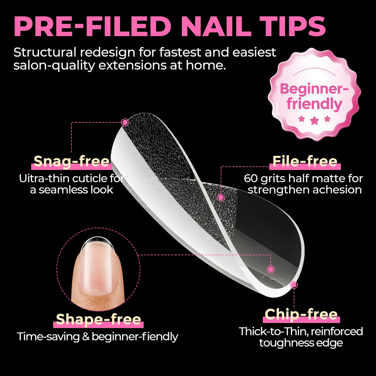 UNA GELLA Almond Gel Nail Tips 504PCS Pre-Etched Clear Fake Nails Tips