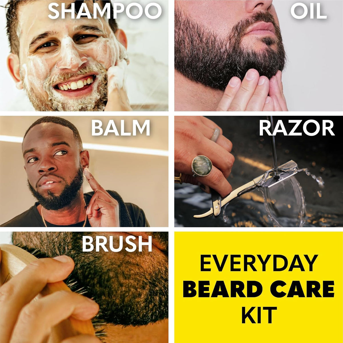 The Beard Club Premium Beard Kit for Men - Grooming & Care Kit - Cedar & Sandalwood Oil, Sandalwood Balm, Shampoo, Brush, Comb, Trimming Scissors, Straight Edge Razor - Gift Set