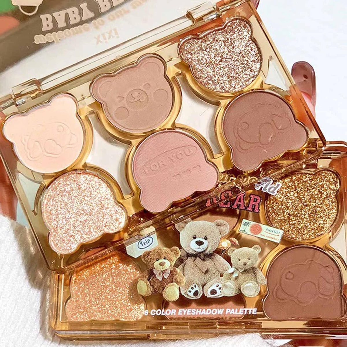 6 Color Eyeshadow Palette Matte & Shimmer Eyeshadows Blendable & Long Lasting Eye Shadow Blendable & Buildable Eye Makeup Cute Bear outer packaging