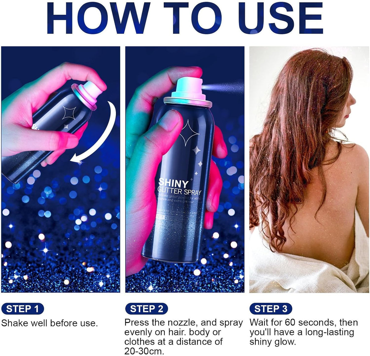HANYWIL Body Glitter, Glitter Spray for Hair and Body, Spray, Hairspray Clothes, Long-Lasting Shimmer Suitable Stage, Festival Rave Makeup Prom 2.11 Fl Oz