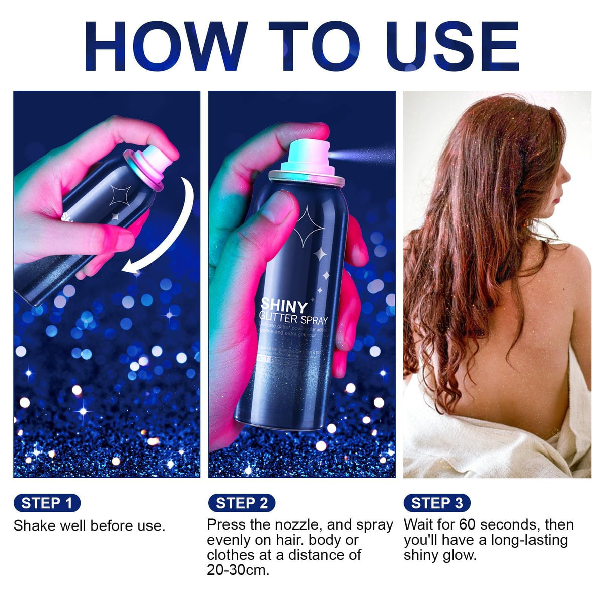 HANYWIL Body Glitter, Glitter Spray for Hair and Body, Spray, Hairspray Clothes, Long-Lasting Shimmer Suitable Stage, Festival Rave Makeup Prom 2.11 Fl Oz