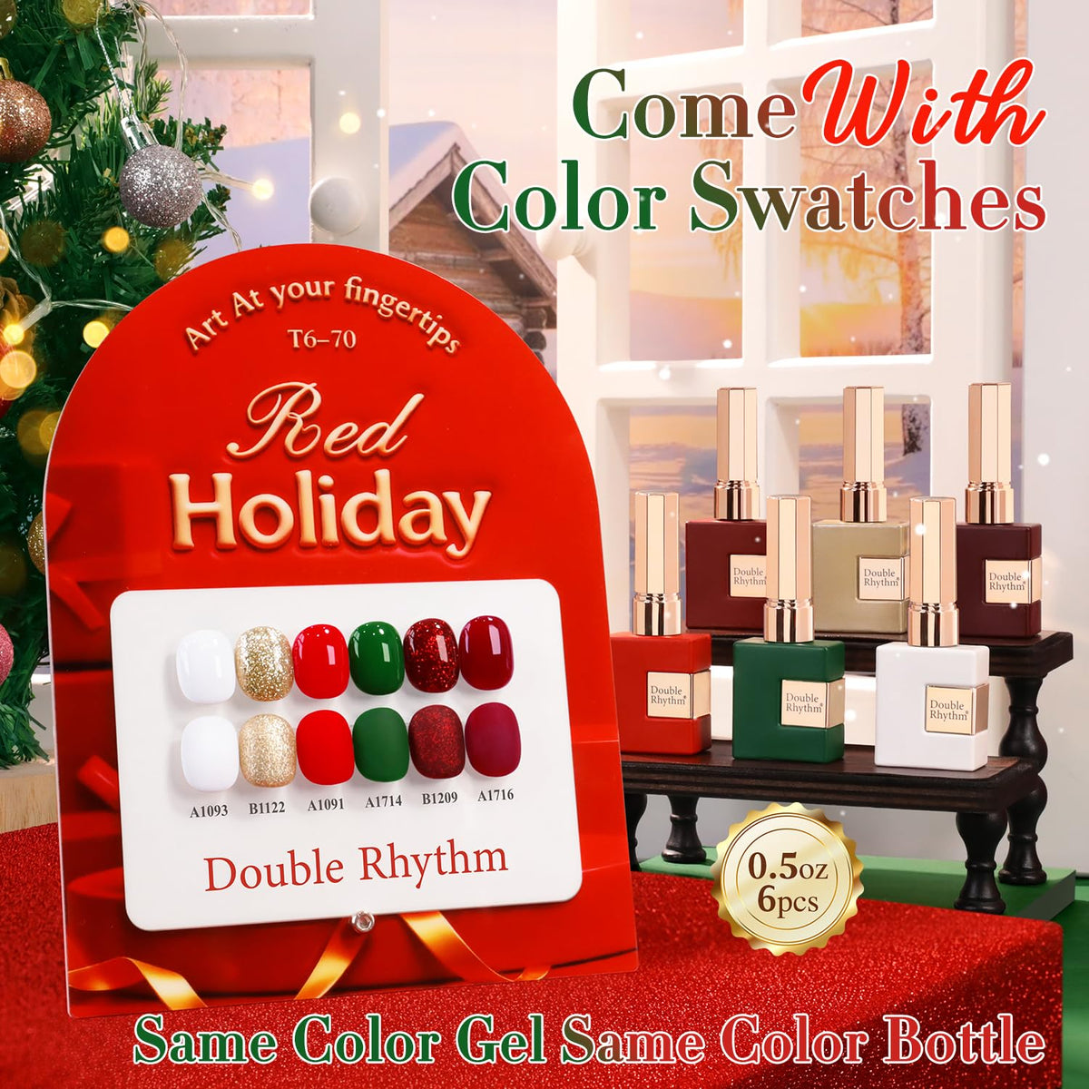 Double Rhythm 6 Pcs 15 ML Gel Polish Set Same Color Same Bottle Soak Off Gel Polish Kit Nail Art Manicure Salon DIY at Home for Women (Dark Light Brown Orange Maroon-T6-6)