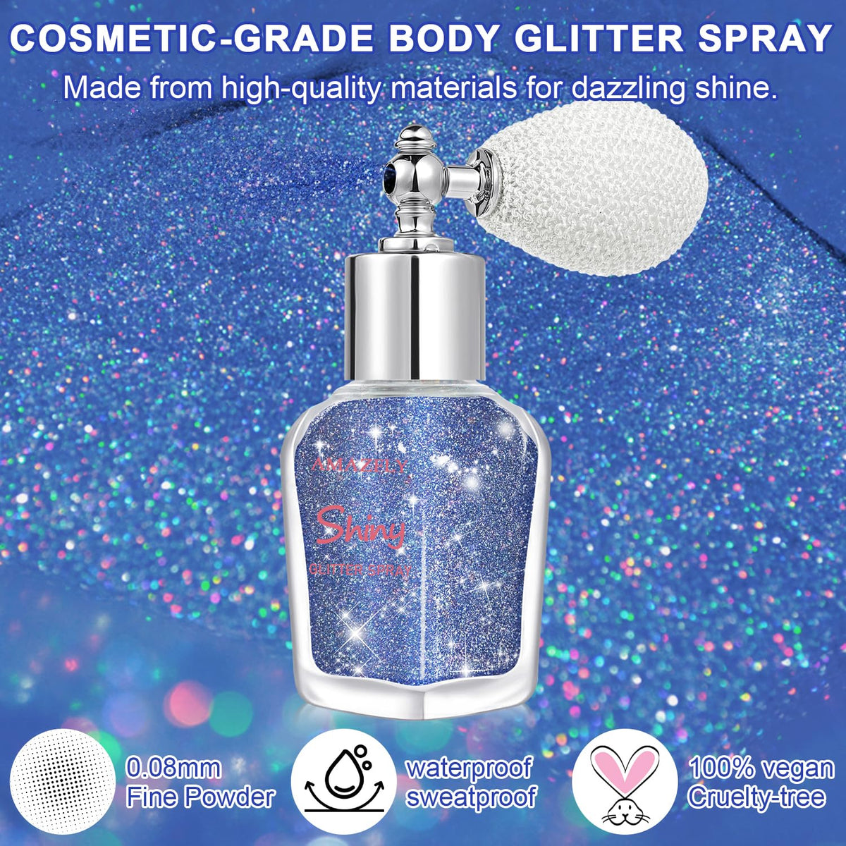 Hair and Body Glitter Spray, Shimmering Powder Sparkle Powder Makeup, Glitter Loose Sparkle Makeup for Body Highlighter,Festival Prom Rave Accessories (Glint-Rainbow)
