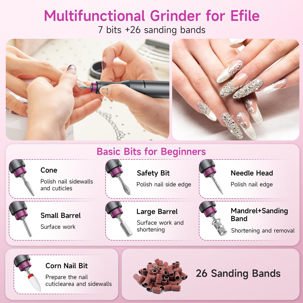 Electric Nail Drill Professional, Portable Nail File for Acrylic Gel Nails, Cordless Rechargeable Ultra Power Nail Drill Kit 40000RPM, Salon-Grade Efile Nail Machine (Dark Grey)