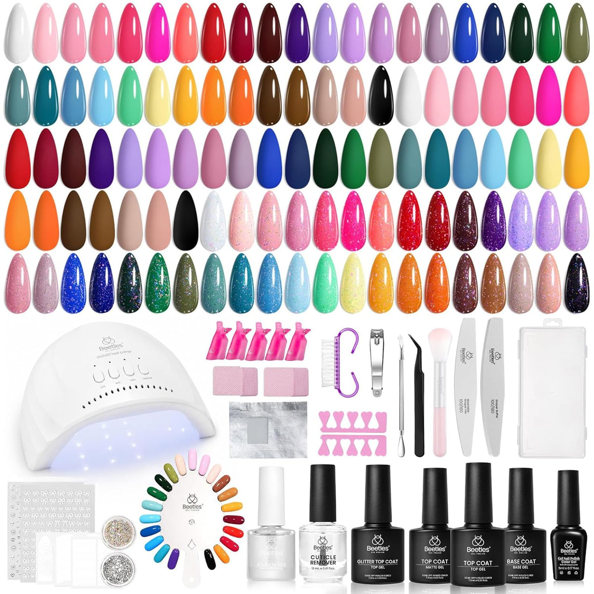 Beetles Gel Nail Polish Set, 63 PCS 55 Colors Gel Polish Kit with Base Coat