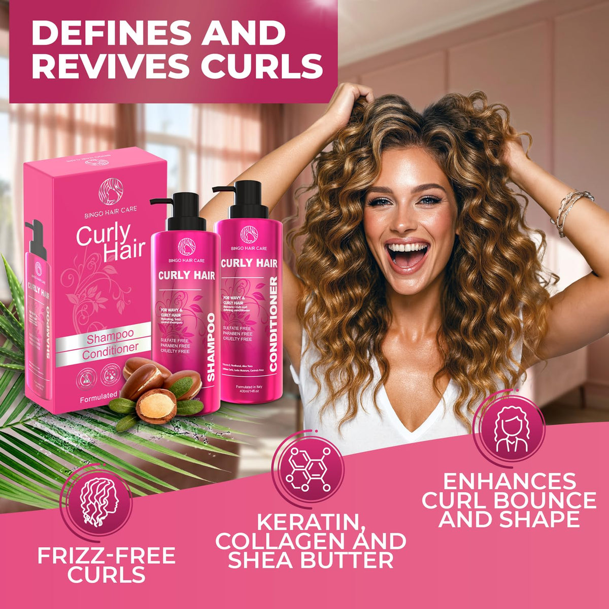 Curly Shampoo and Conditioner Set - Sulfate Free Moisturizing Formula - Deep Treatment for Curly and Permed Hair Women and Men - 14 Fl Oz (Set of 2)