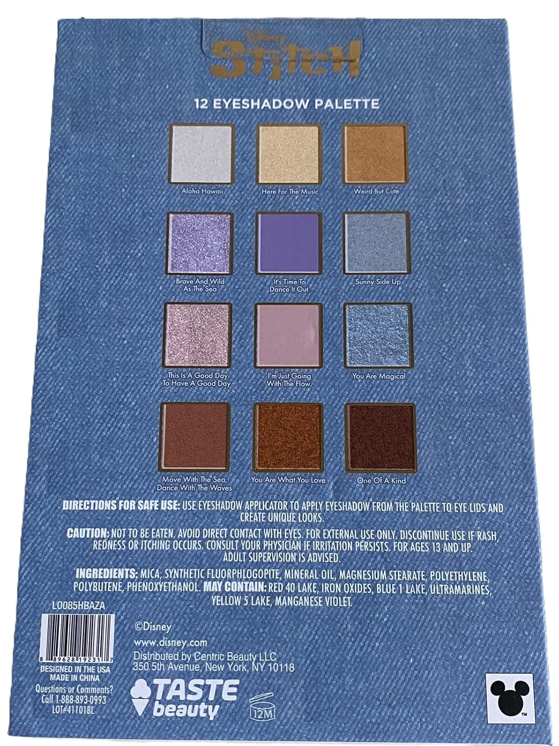 Taste Beauty Disney Stitch Eyeshadow Palette with Mirror, 12 Shimmering Shades, 0.81 oz, Limited Edition Summer Collection with Pinapple Design