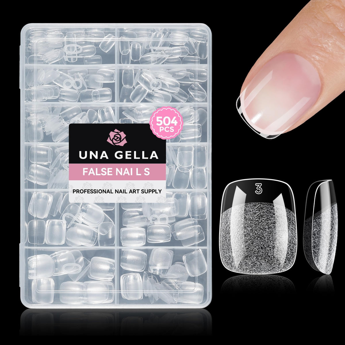 UNA GELLA Almond Gel Nail Tips 504PCS Pre-Etched Clear Fake Nails Tips