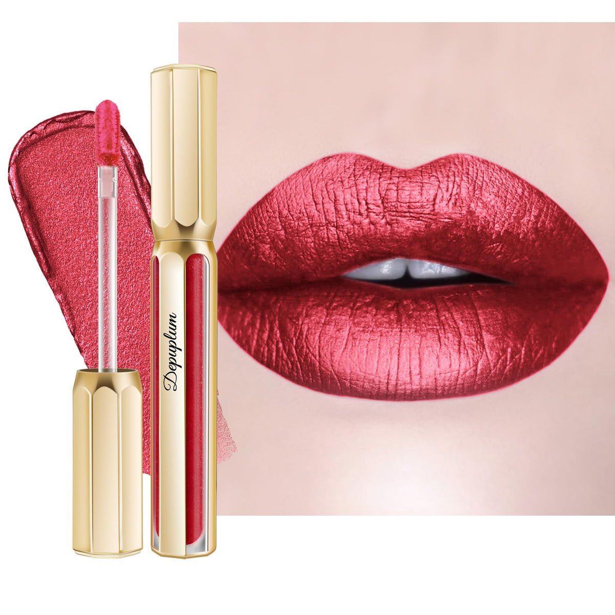Depuplum Purple Lipsticks for Women Metallic Glitter Lipstick Long Lasting