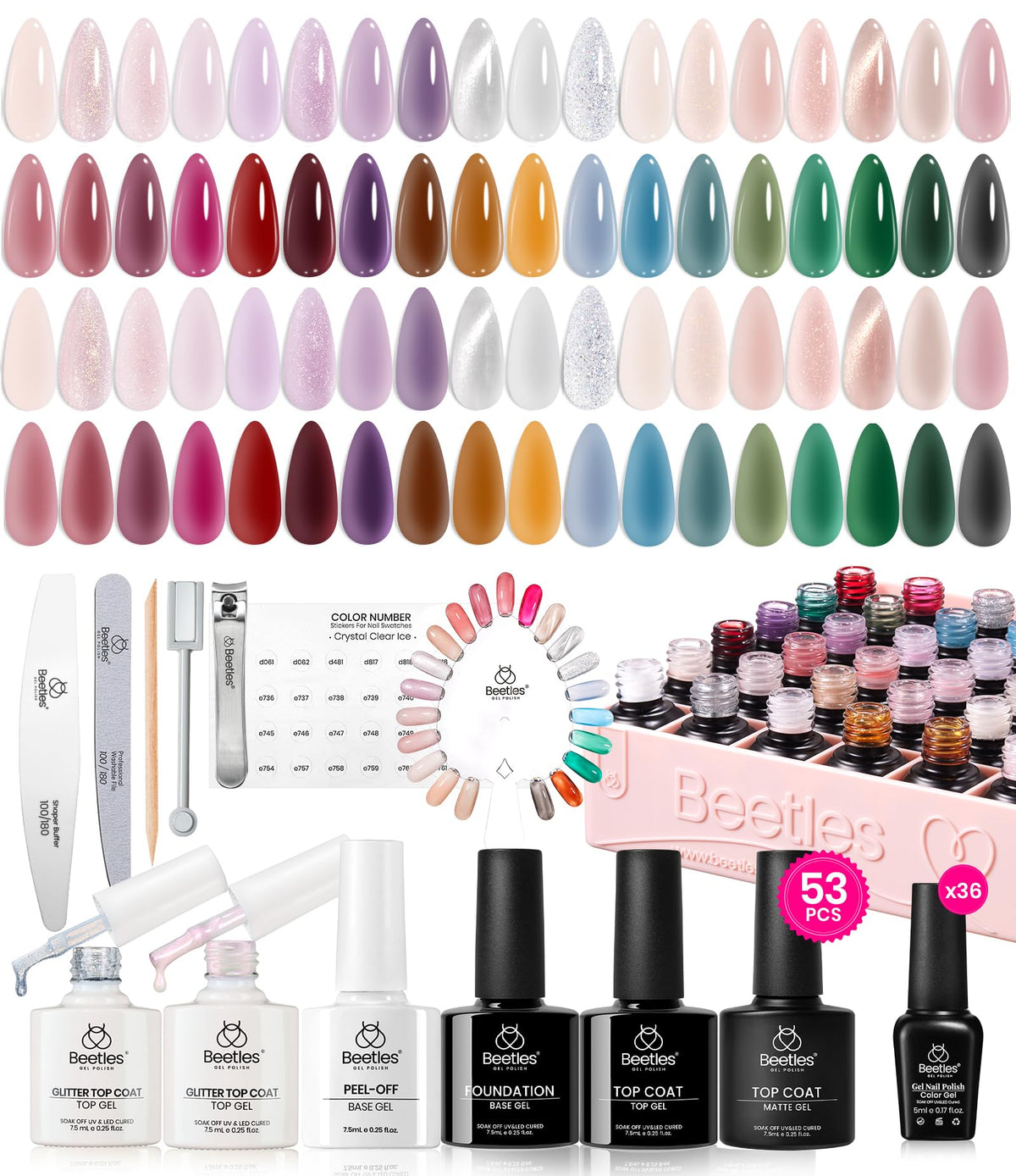 Beetles Fall Gel Nail Polish Set, 20 Colors Orange Yellow Brown